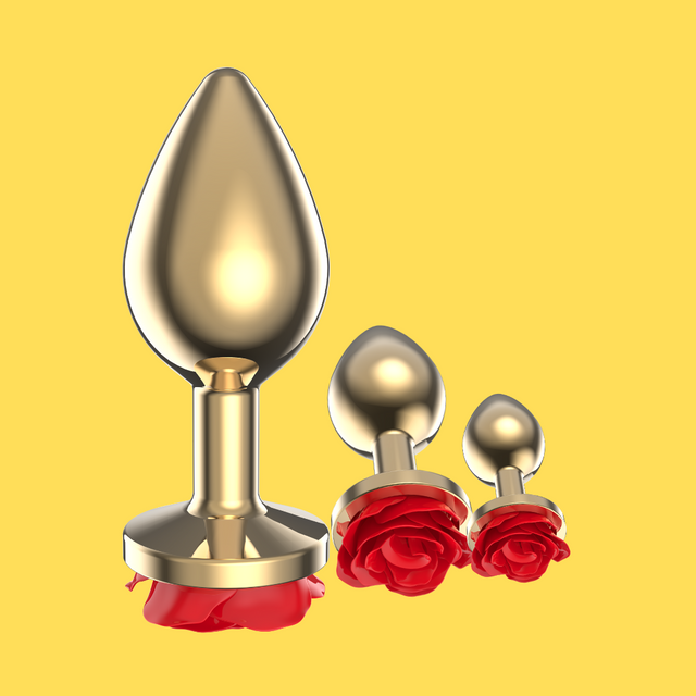 UM-PL015RG Rose Gold Metal Anal Butt Plug with Rose Flower