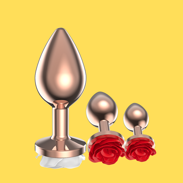 UM-PL015G Gold Metal Anal Butt Plug with Rose Flower